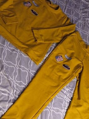AGB Mustard Yellow Kids Sweatpants & Joggers with Patch Accents